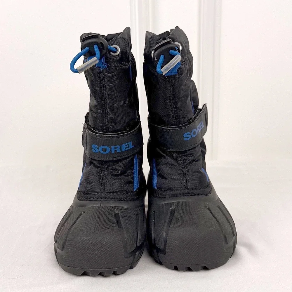 Sorel‎ Snow Commander Kids Winter Boots Black Blue NC1810-010 Size 10